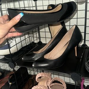 Office shoes black lands end pump 11 leather and black pAtent flat 11